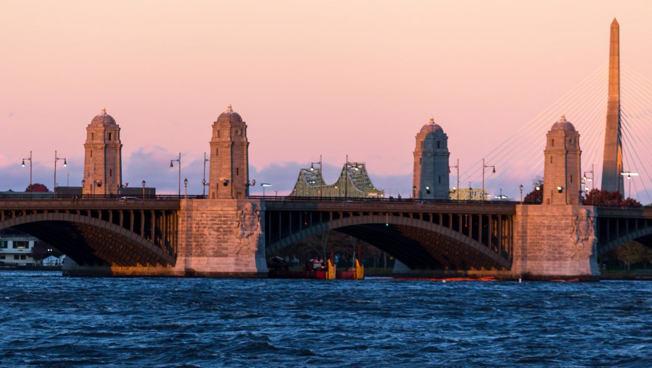 Sunset Bridge Boston Charles River.